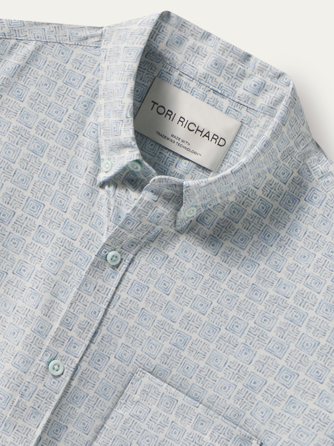 Light blue breeze block patterned short-sleeve shirt, front view shown in Images 1 and 2.