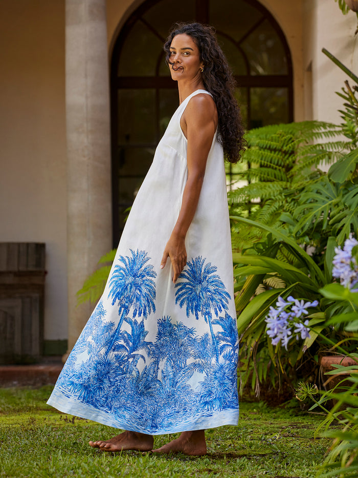 Tori Richard Womens Trees of Blue Eida Dress | Size LRG