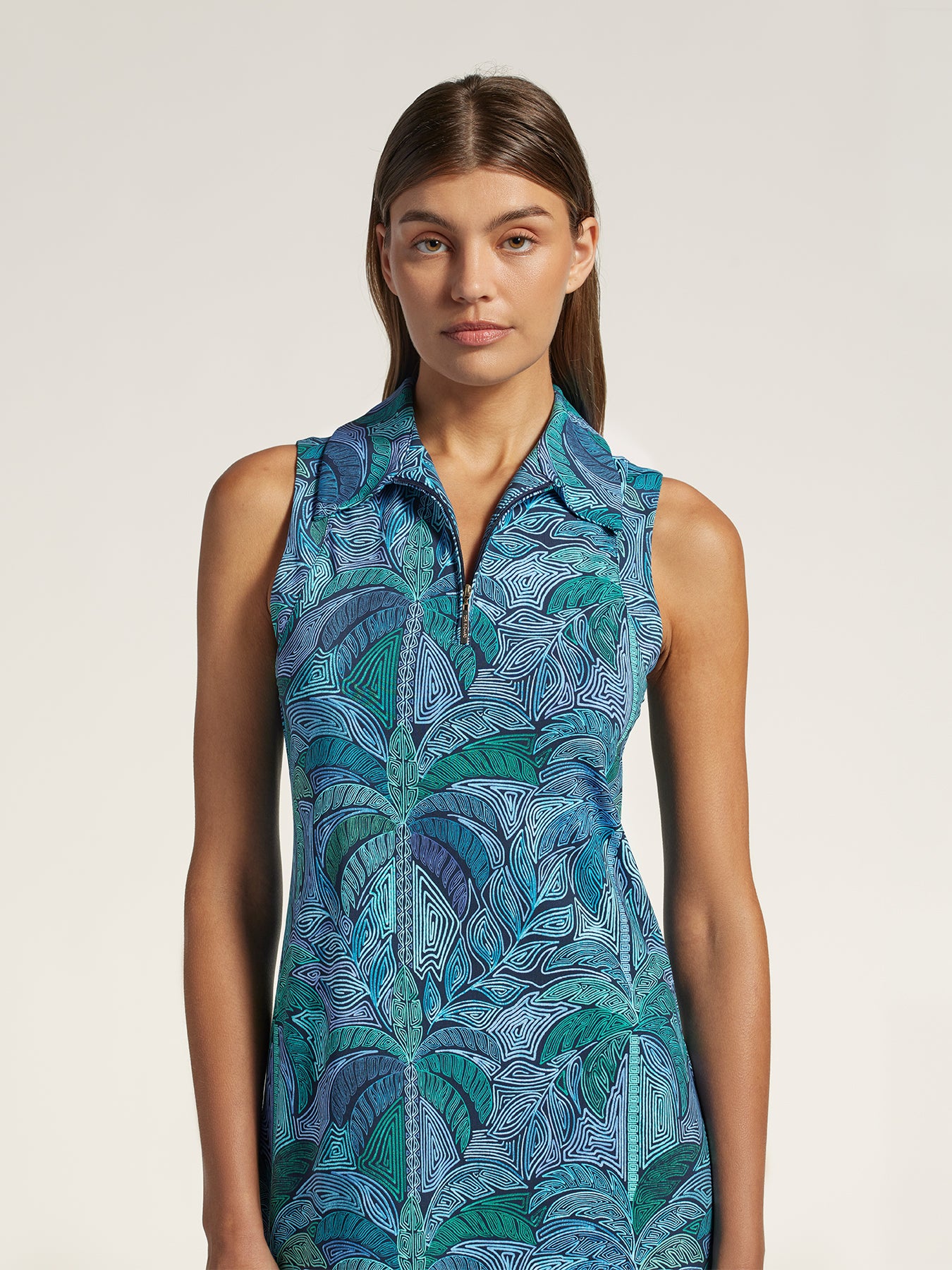 Light blue solid short-sleeve dress with 4-way stretch, front view on light background.