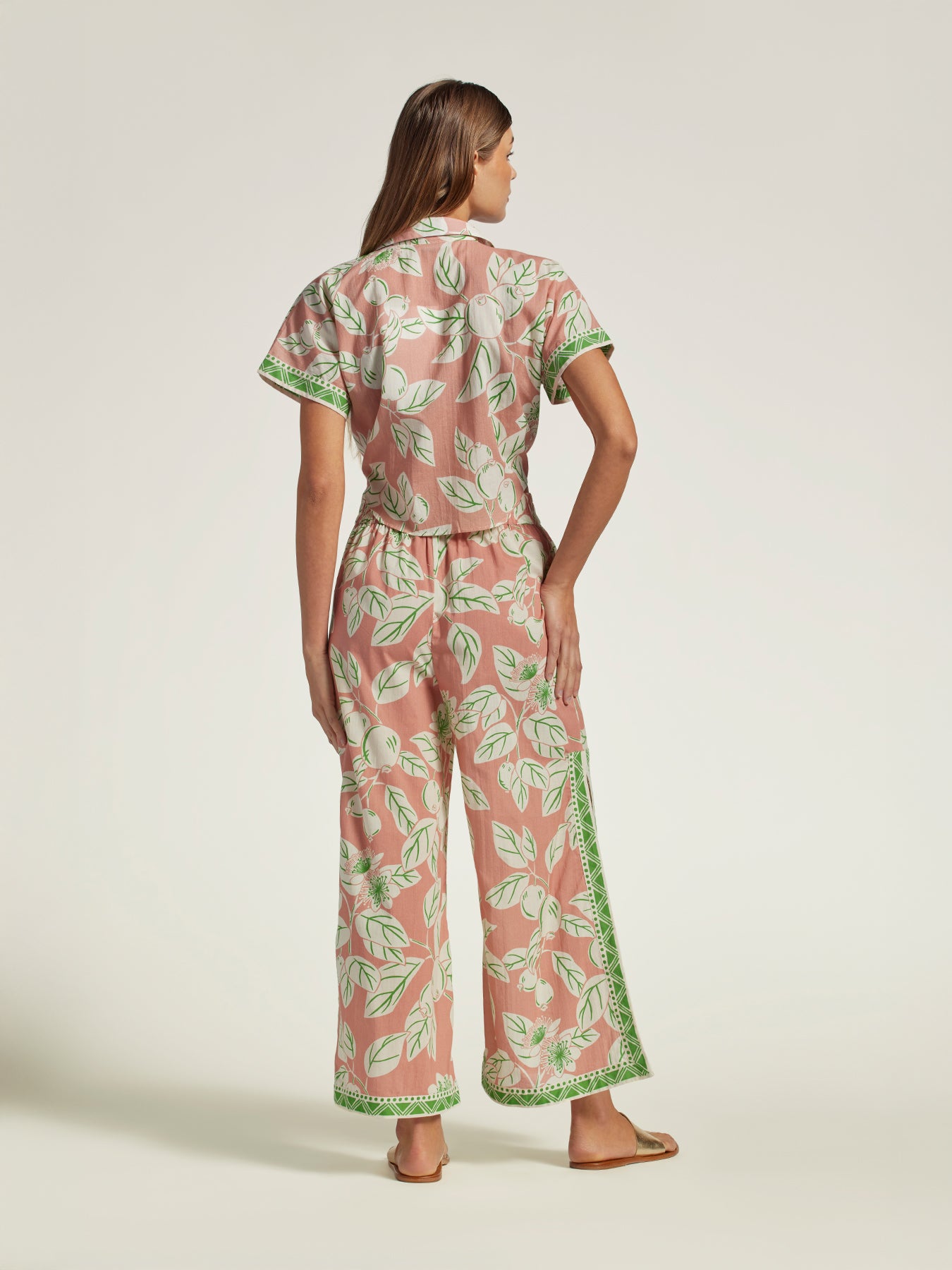 Green and pink floral-print Manon top, back view.