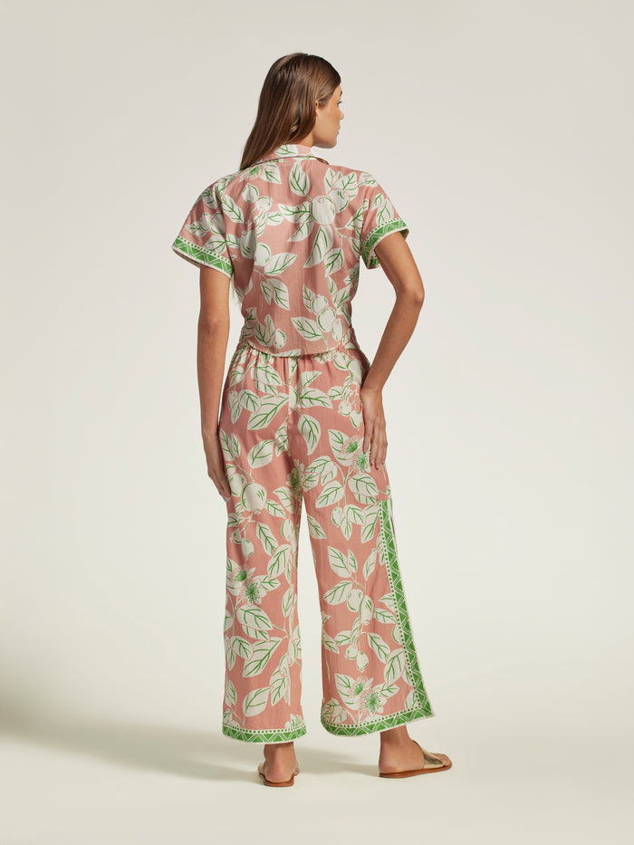 Green and pink floral-print Manon top, back view.